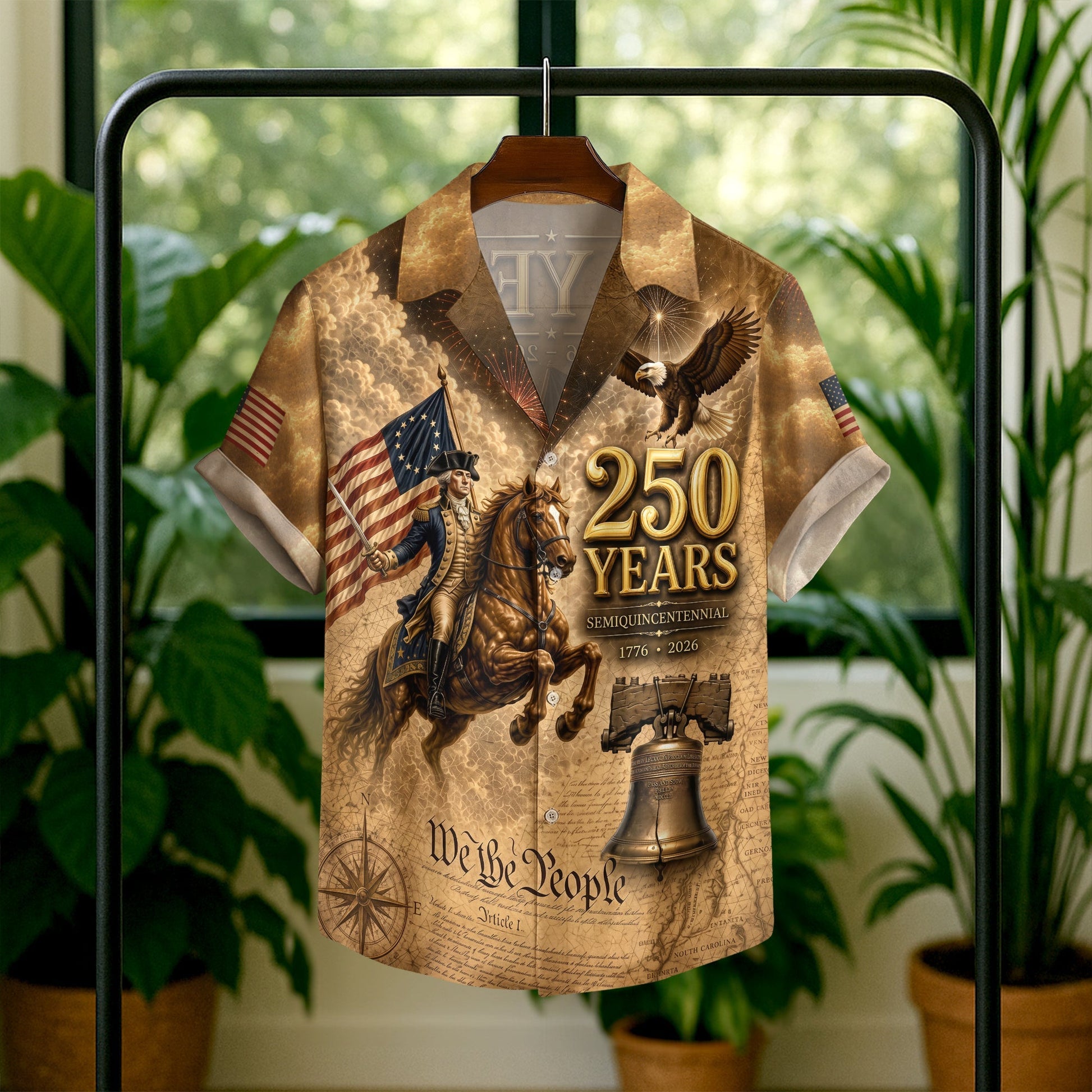 250 Years George Washington US Flag Liberty Bell Hawaiian Shirt - Patriotic Gift For Him HN02