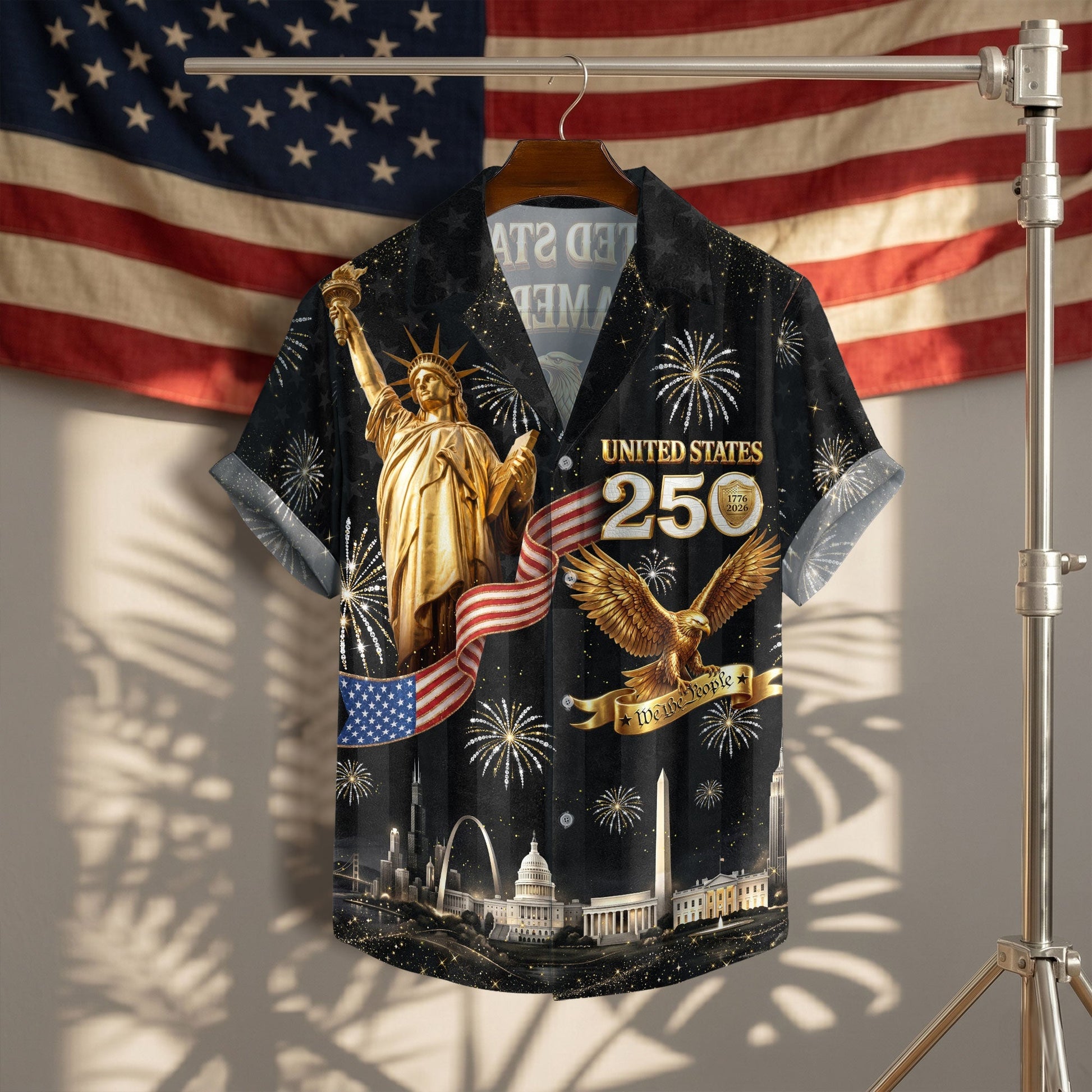 USA 250 Years Statue Of Liberty Fireworks 1776 2026 Hawaiian Shirt - Patriotic Gift For Him HN02
