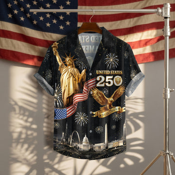 USA 250 Years Statue Of Liberty Fireworks 1776 2026 Hawaiian Shirt - Patriotic Gift For Him HN02