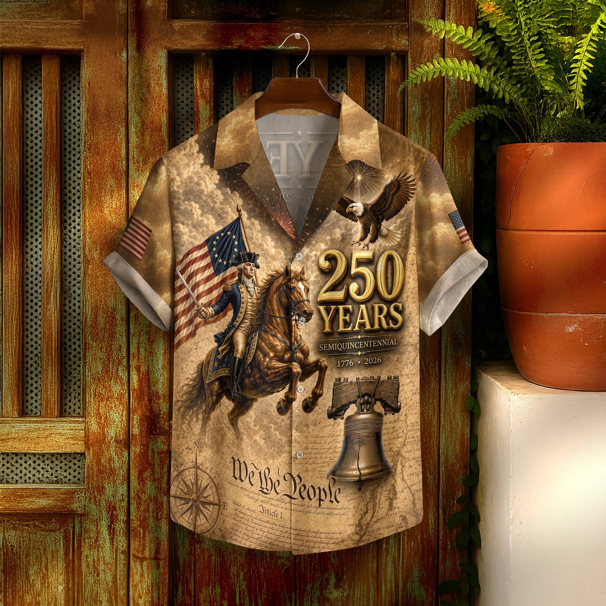 250 Years George Washington US Flag Liberty Bell Hawaiian Shirt - Patriotic Gift For Him HN02