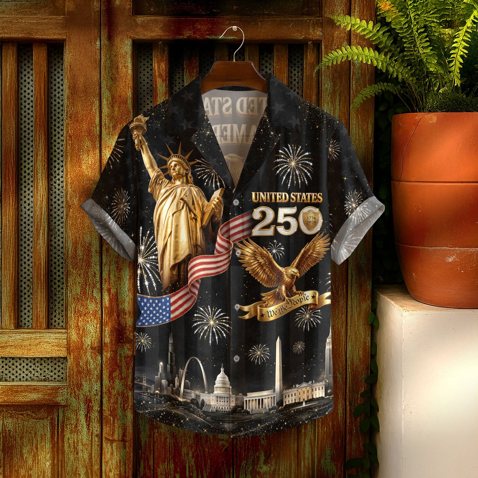 USA 250 Years Statue Of Liberty Fireworks 1776 2026 Hawaiian Shirt - Patriotic Gift For Him HN02