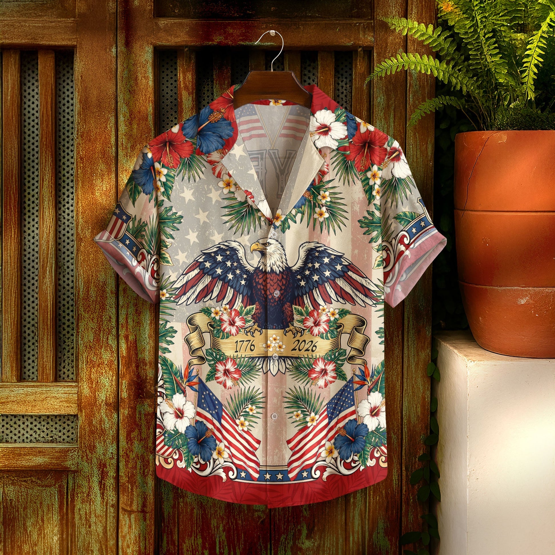 250 Years Of America 1776 2026 Vintage Eagle Hawaiian Shirt - Patriotic Gift For Him HN02