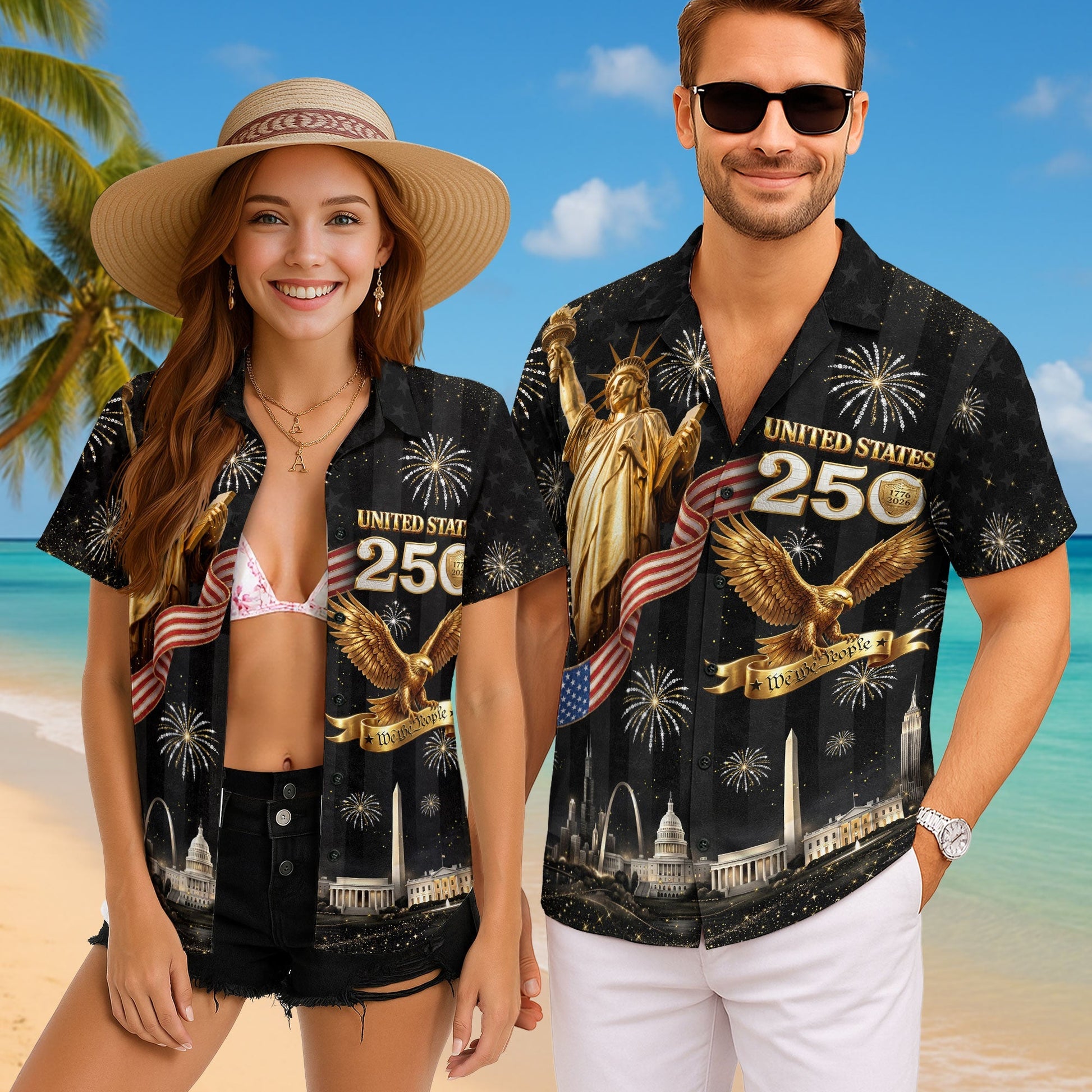 USA 250 Years Statue Of Liberty Fireworks 1776 2026 Hawaiian Shirt - Patriotic Gift For Him HN02