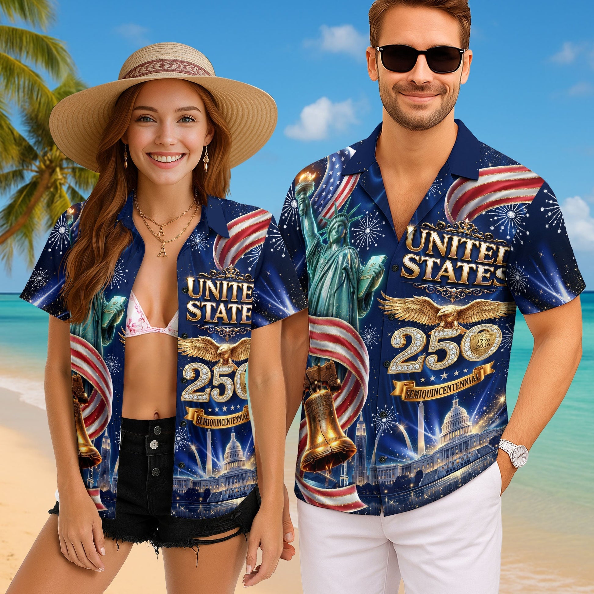 United States 250 Years Eagle Liberty Bell Hawaiian Shirt - Patriotic Gift For Him HN02