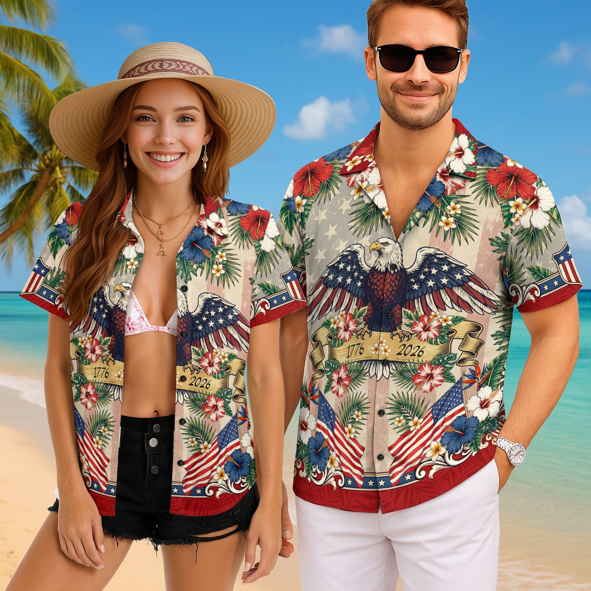 250 Years Of America 1776 2026 Vintage Eagle Hawaiian Shirt - Patriotic Gift For Him HN02
