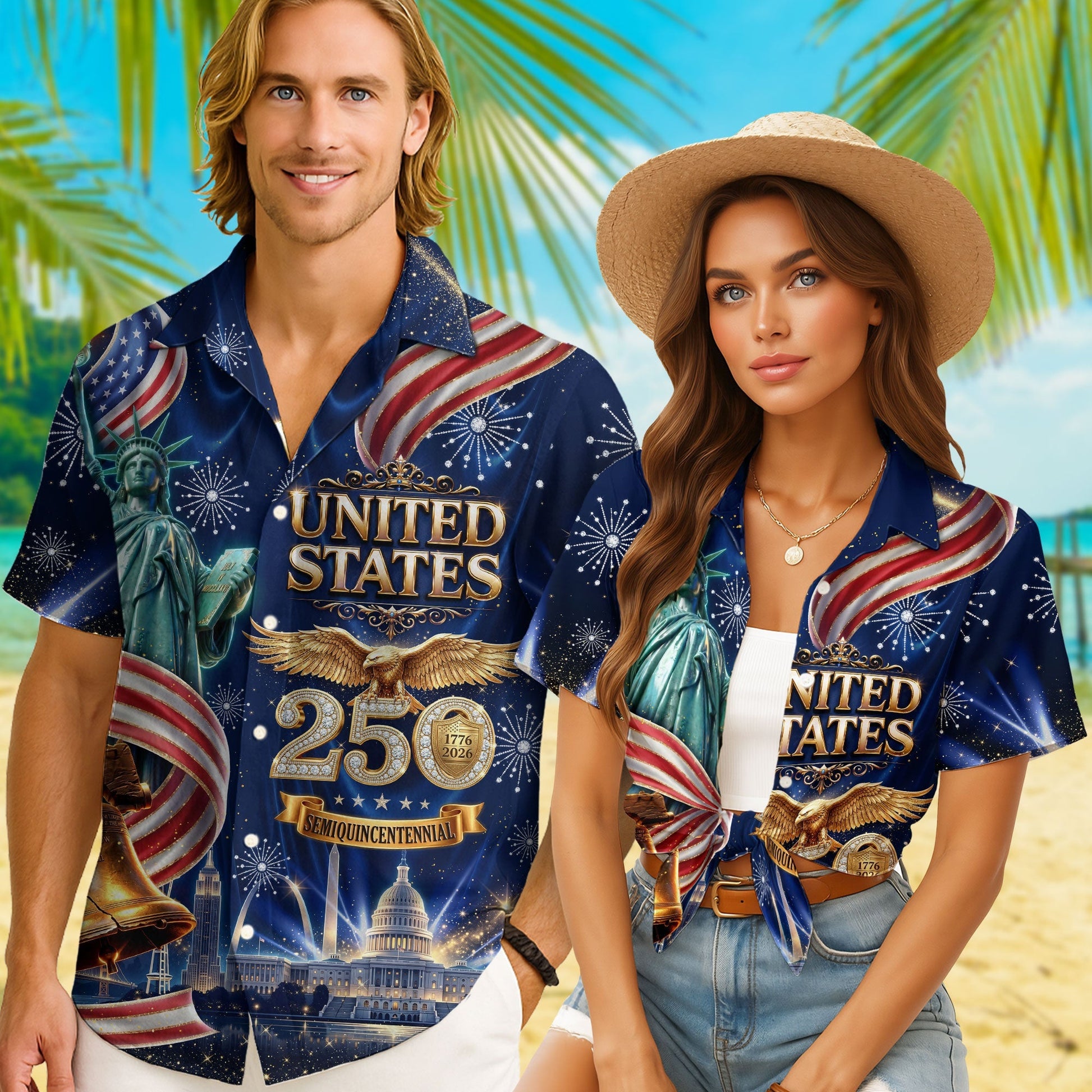 United States 250 Years Eagle Liberty Bell Hawaiian Shirt - Patriotic Gift For Him HN02