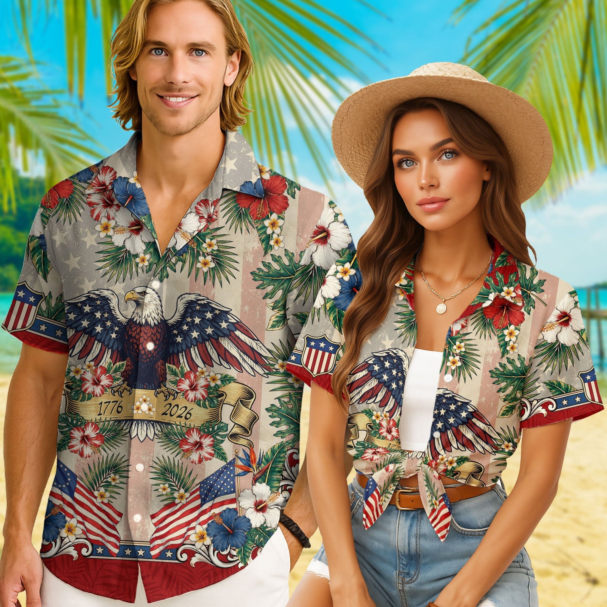 250 Years Of America 1776 2026 Vintage Eagle Hawaiian Shirt - Patriotic Gift For Him HN02