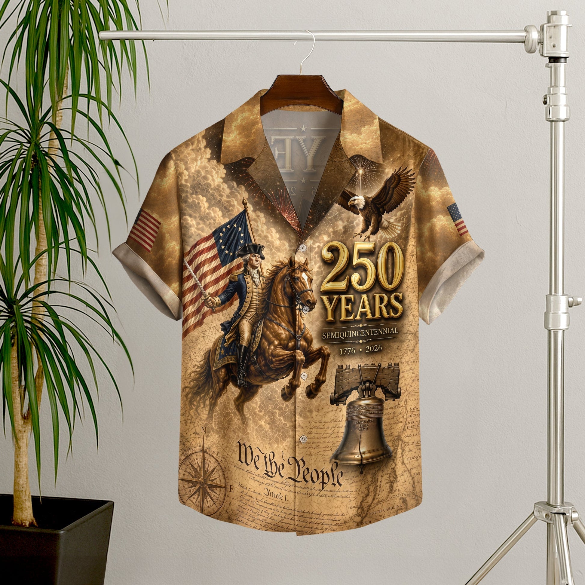 250 Years George Washington US Flag Liberty Bell Hawaiian Shirt - Patriotic Gift For Him HN02