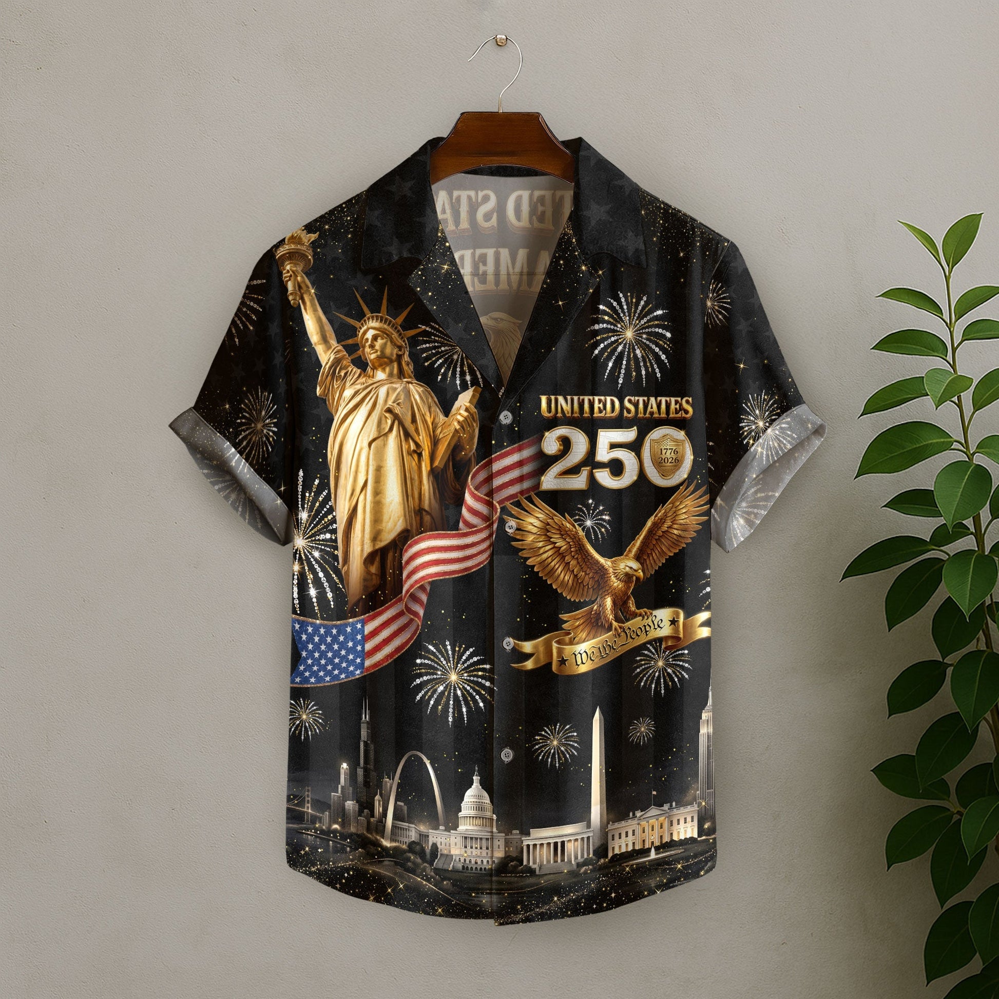 USA 250 Years Statue Of Liberty Fireworks 1776 2026 Hawaiian Shirt - Patriotic Gift For Him HN02