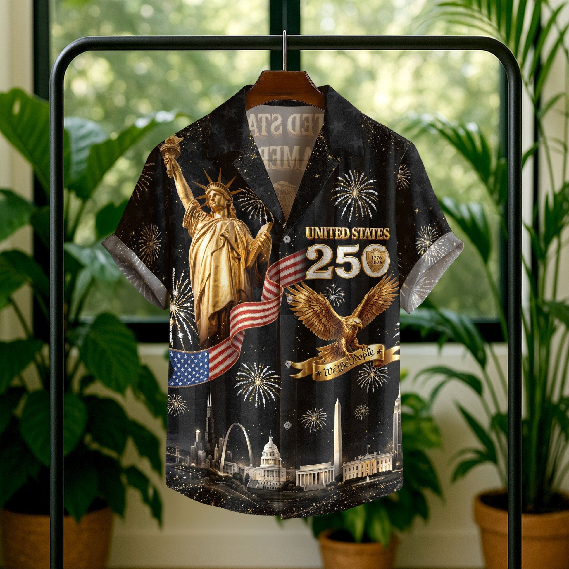 USA 250 Years Statue Of Liberty Fireworks 1776 2026 Hawaiian Shirt - Patriotic Gift For Him HN02