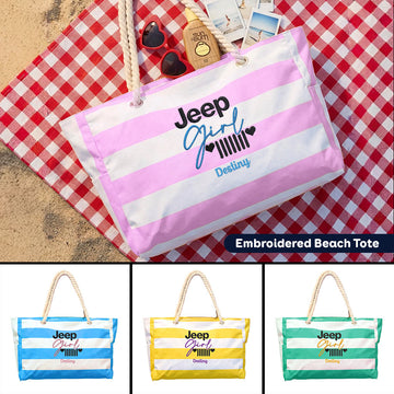 Jeep Girl Embroidered Beach Bag Custom Beach Tote TN2407261635