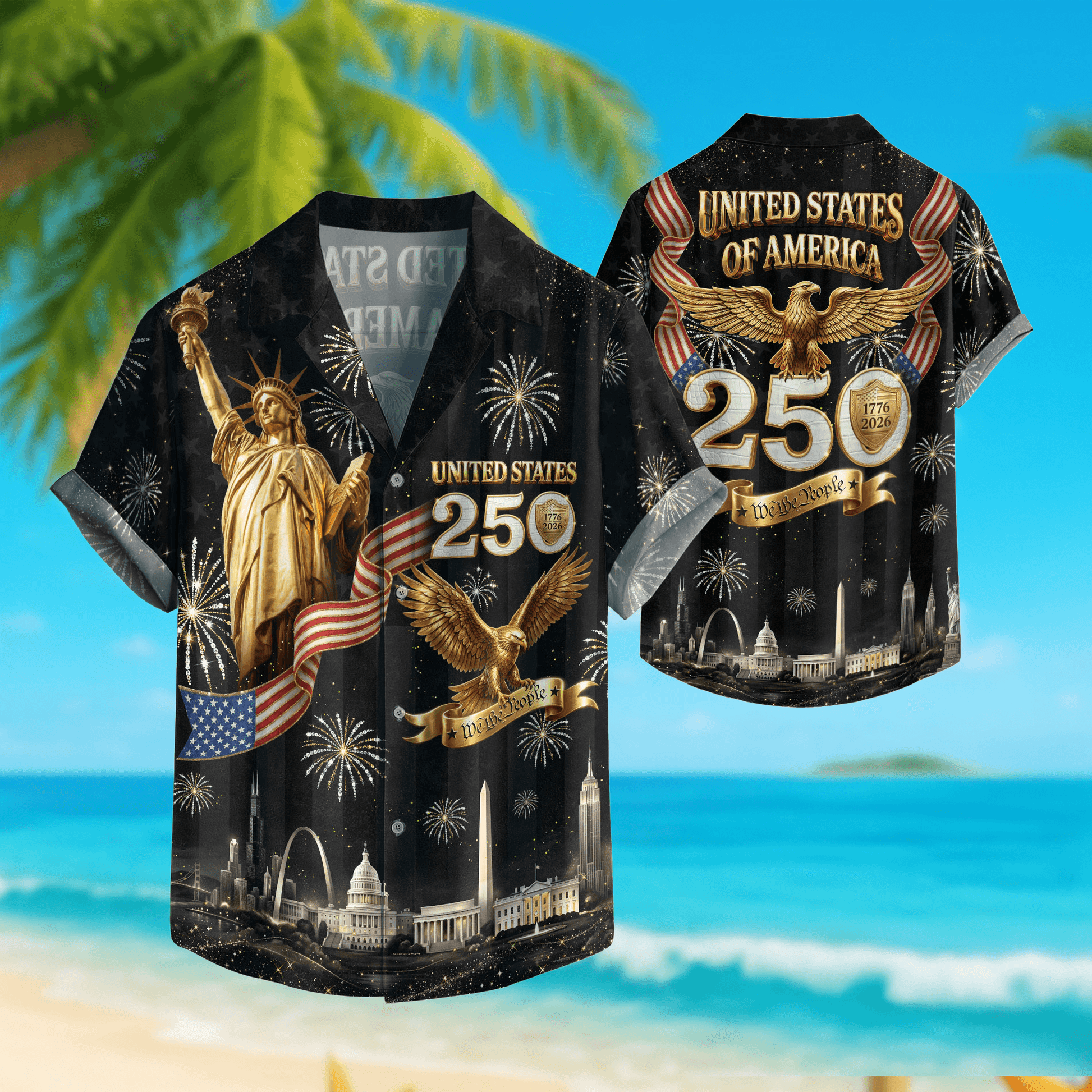 USA 250 Years Statue Of Liberty Fireworks 1776 2026 Hawaiian Shirt - Patriotic Gift For Him HN02