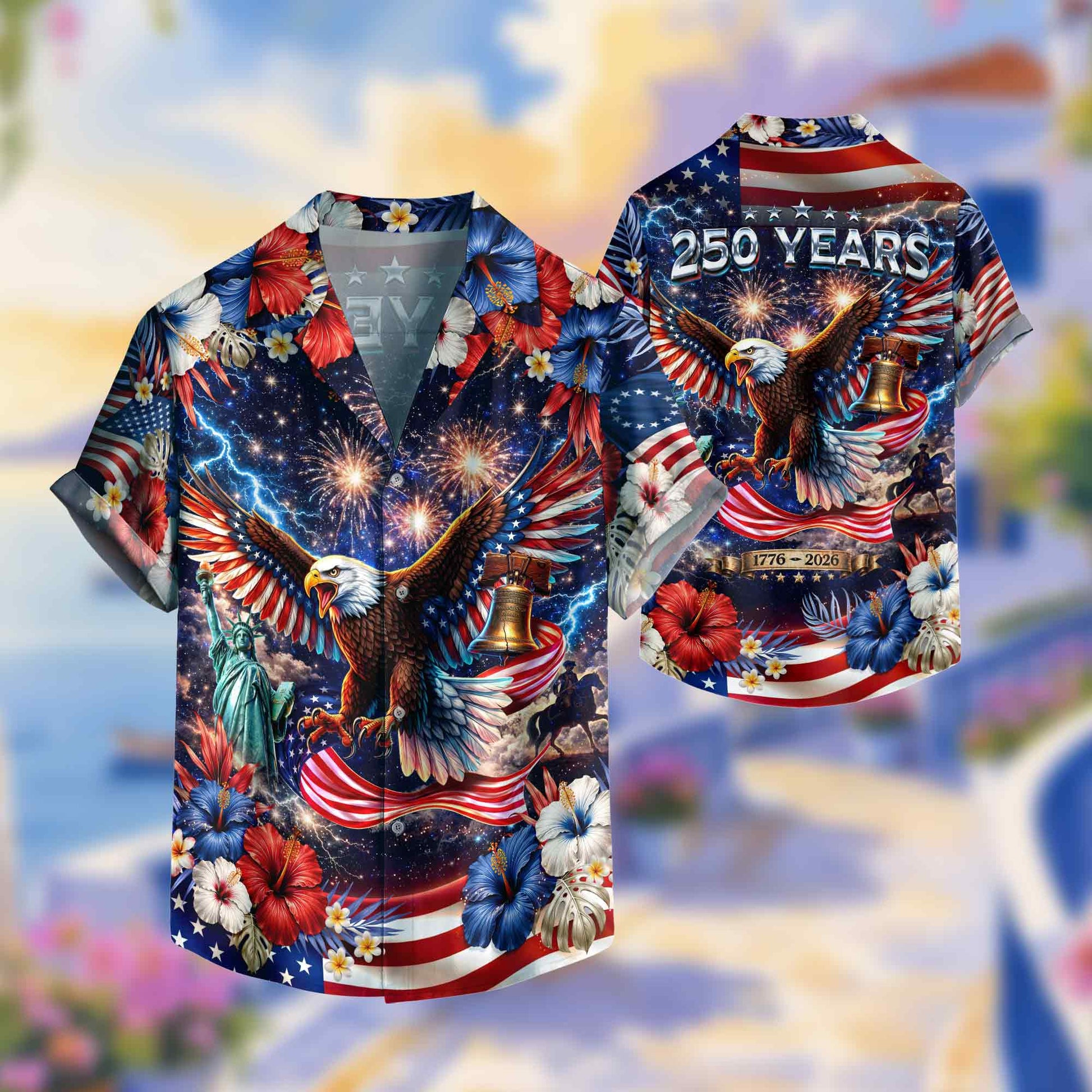 250 Years 1776 2026 Eagle Liberty Bell Hawaiian Shirt - Patriotic Gift For Him HN02