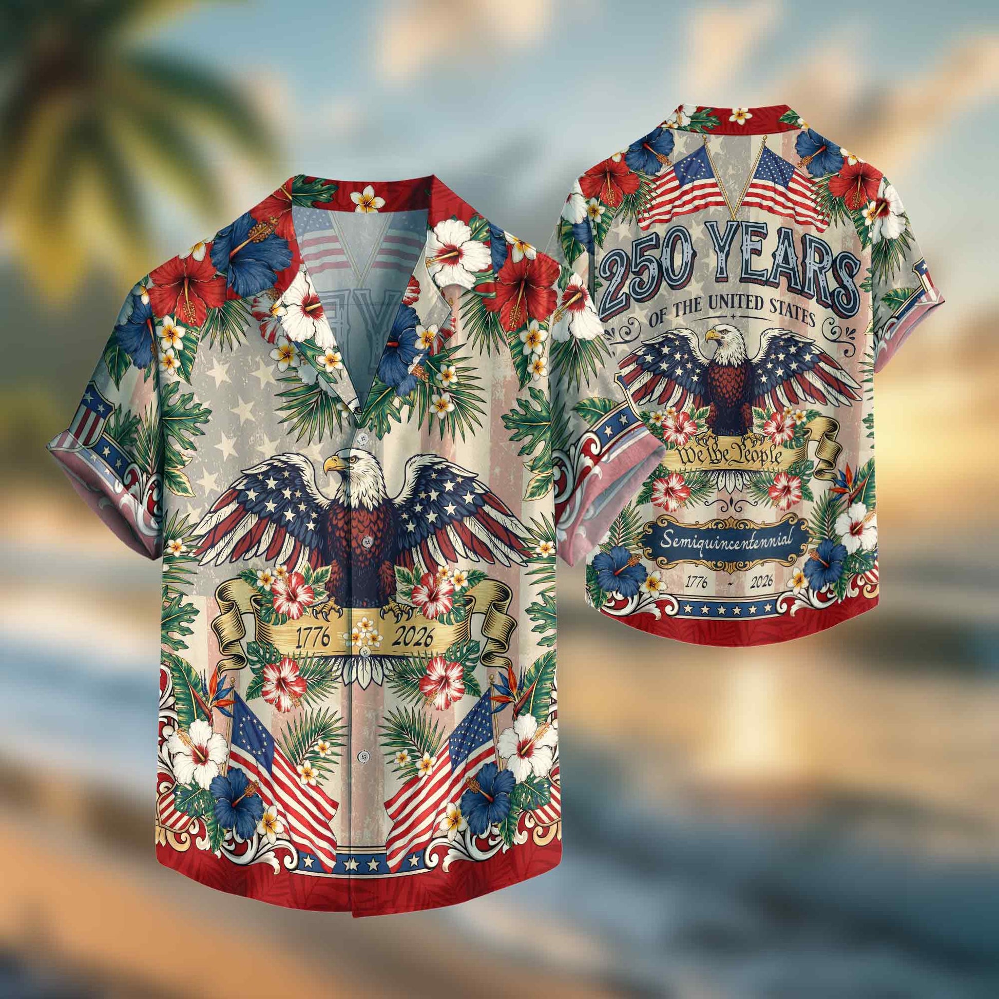 250 Years Of America 1776 2026 Vintage Eagle Hawaiian Shirt - Patriotic Gift For Him HN02