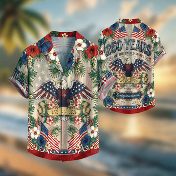 250 Years Of America 1776 2026 Vintage Eagle Hawaiian Shirt - Patriotic Gift For Him HN02