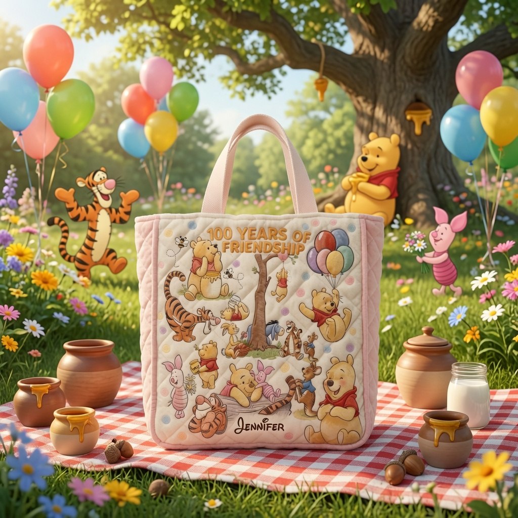 Honey Bear Celebrate 100 Years Of Friendship - Personalized Quilted Tote Bag - NSK10052 - image 4