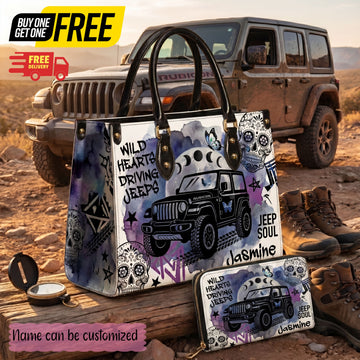 Wild Hearts Driving Jeep Personalized Leather Bag + Free Wallet TN2407261354