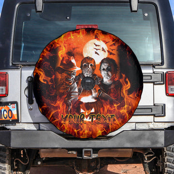 (Custom Personalised) Happy Halloween Spare Tire Cover - Michael Myers Freddy Krueger Jason Voorhees Fire Night DN0408261631
