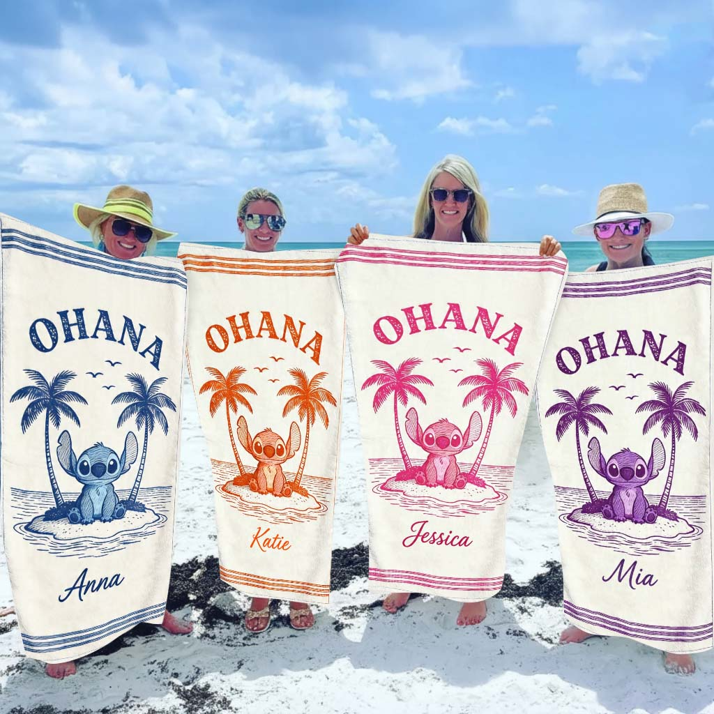 Summer Vacation With Colorful Cute Alien - Personalized Beach Towel - Traveling Gift For Movie Fans - Sti