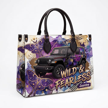 Wild & Fearless Purple Butterfly Jeep Personalized Leather Bag + FREE Wallet TN2407261401