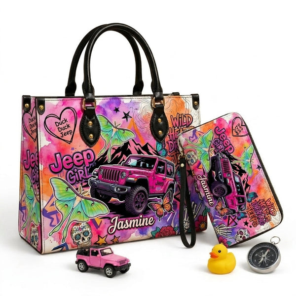 Jeep Skull Girl Personalized Leather Bag + Free Wallet TN2407261540