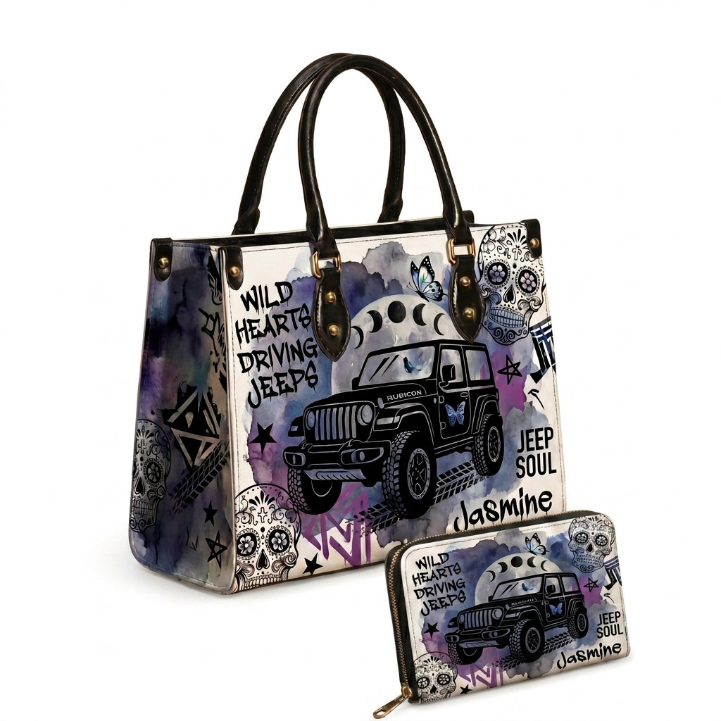 Wild Hearts Driving Jeep Personalized Leather Bag + Free Wallet TN2407261354