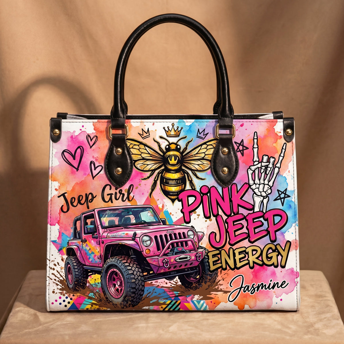 Pink Jeep Energy Personalized Leather Bag + Free Wallet TN2407261344