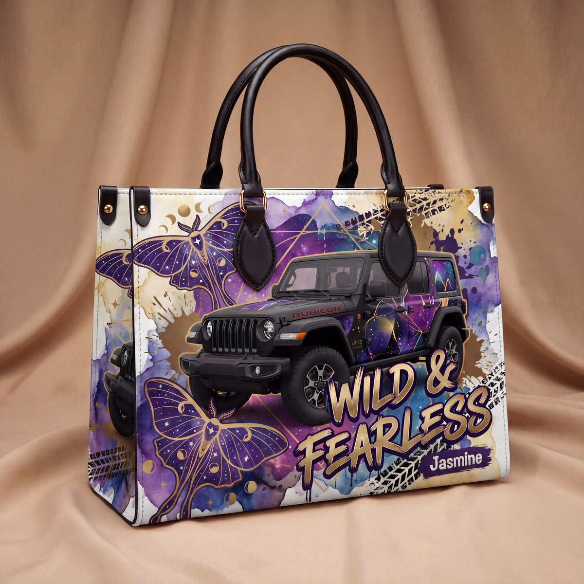 Wild & Fearless Purple Butterfly Jeep Personalized Leather Bag + FREE Wallet TN2407261401