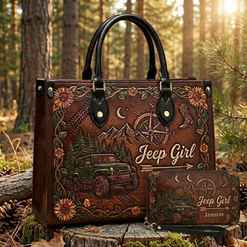 Jeep Girl Sunflower Personalized Leather Bag + Free Wallet TN2407261541