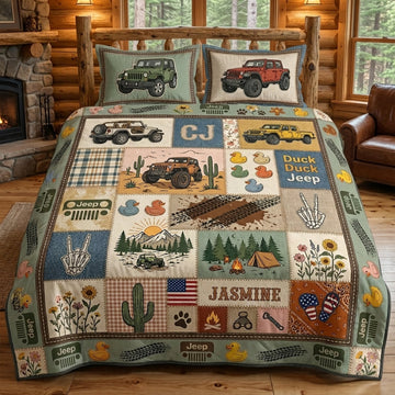Duck Duck Jeep Personalized Quilted Bedding Set TN0608261534