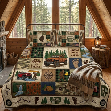 Bigfoot Loves Jeeps Personalized Quilted Bedding Set TN0608261540