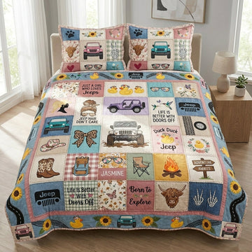 Highland Jeep Personalized Quilted Bedding Set TN0608261537
