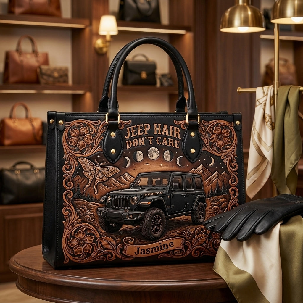Jeep Hair Don't Care Personalized Leather Bag + Free Wallet TN2407261357