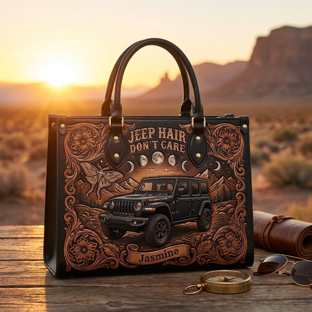 Jeep Hair Don't Care Personalized Leather Bag + Free Wallet TN2407261357