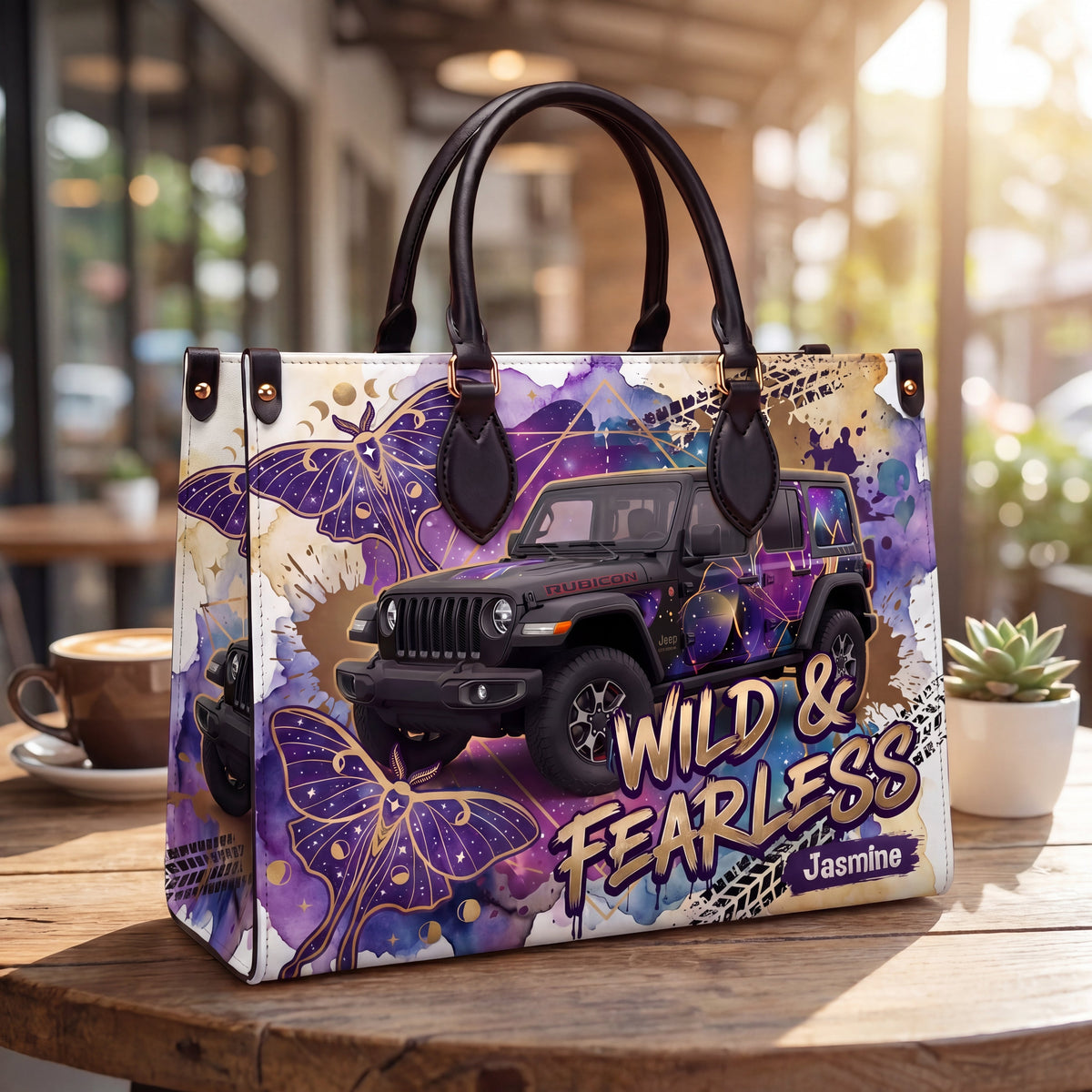 Wild & Fearless Purple Butterfly Jeep Personalized Leather Bag + FREE Wallet TN2407261401