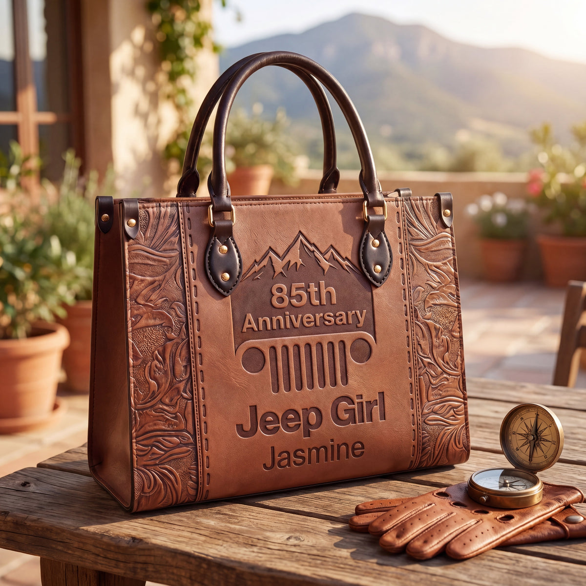 [Free delivery]  85th Anniversary Jeep Girl Personalized Leather Bag + Free Leather Wallet TN2407261404