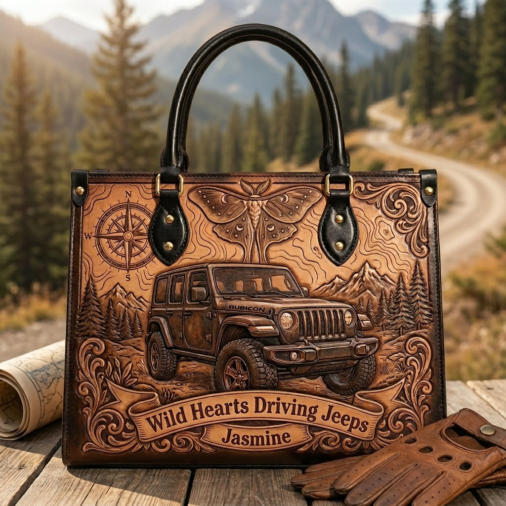 Wild Hearts Driving Jeep Personalized Leather Bag + Free Wallet TN2407261351