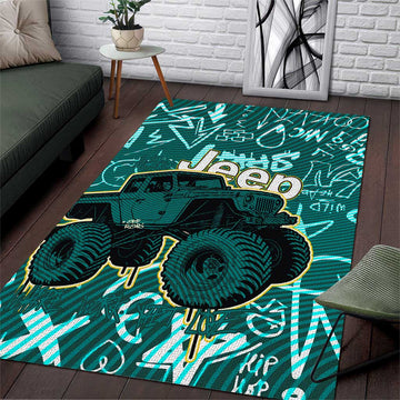 Off-Road Jeep Area Rug Graffiti Style Freedom Quote and Striped Background TS04