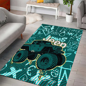 Off-Road Jeep Area Rug Graffiti Style Freedom Quote and Striped Background TS04