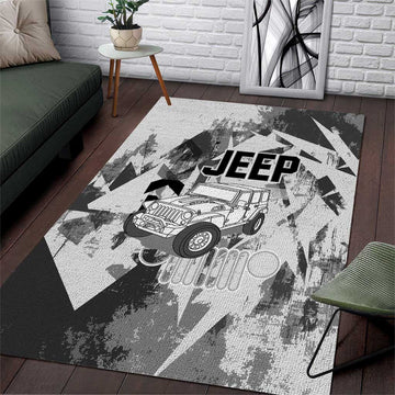 Off Road Jeep Area Rug Grunge Style Monochrome and Tire Tracks TS04