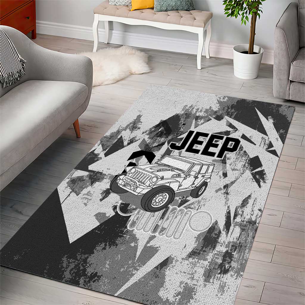 Off Road Jeep Area Rug Grunge Style Monochrome and Tire Tracks TS04