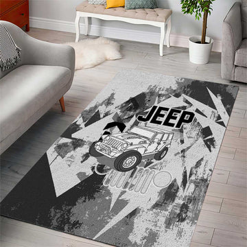 Off Road Jeep Area Rug Grunge Style Monochrome and Tire Tracks TS04