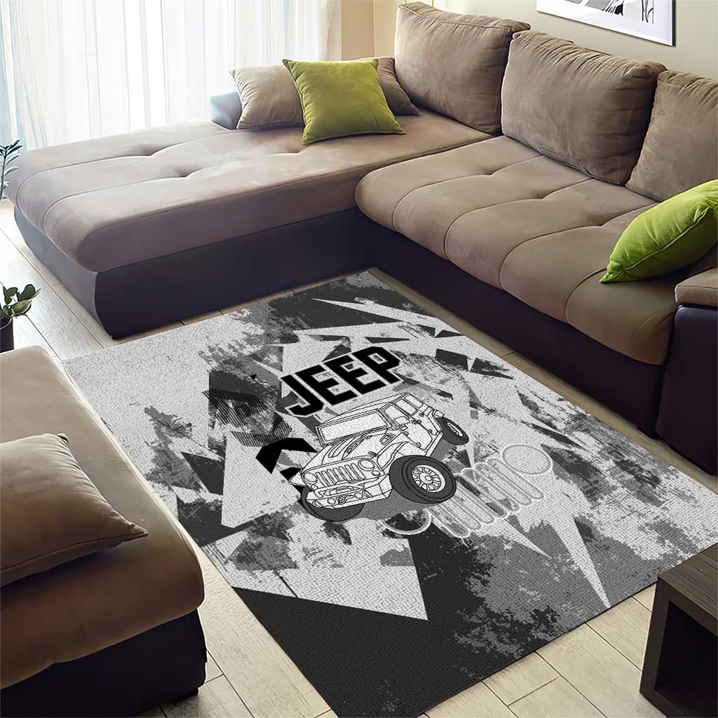 Off Road Jeep Area Rug Grunge Style Monochrome and Tire Tracks TS04