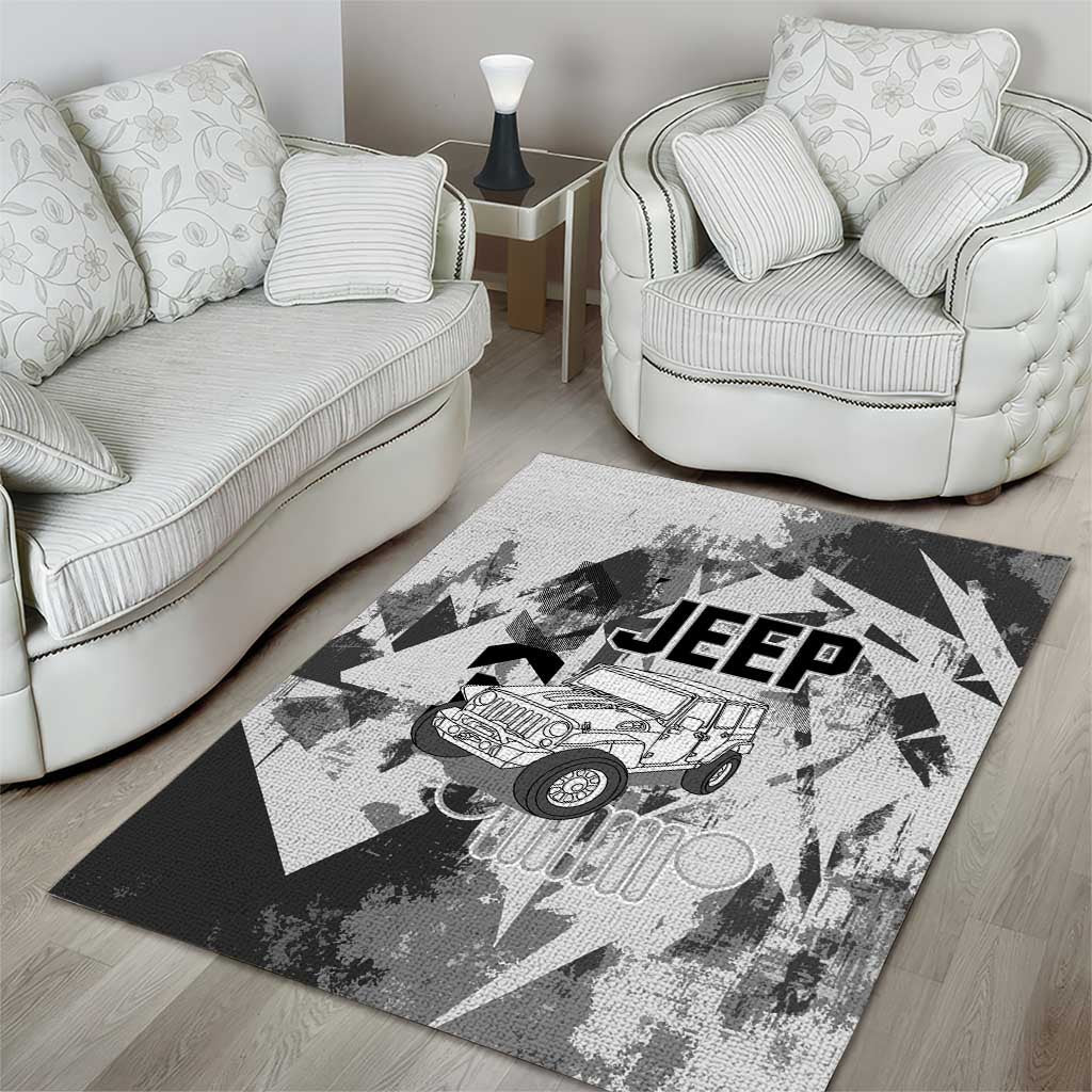 Off Road Jeep Area Rug Grunge Style Monochrome and Tire Tracks TS04