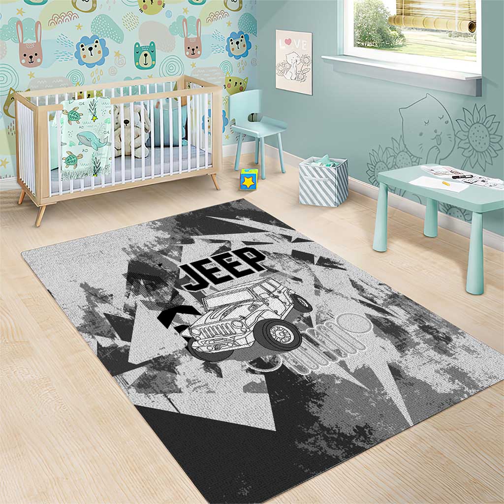 Off Road Jeep Area Rug Grunge Style Monochrome and Tire Tracks TS04
