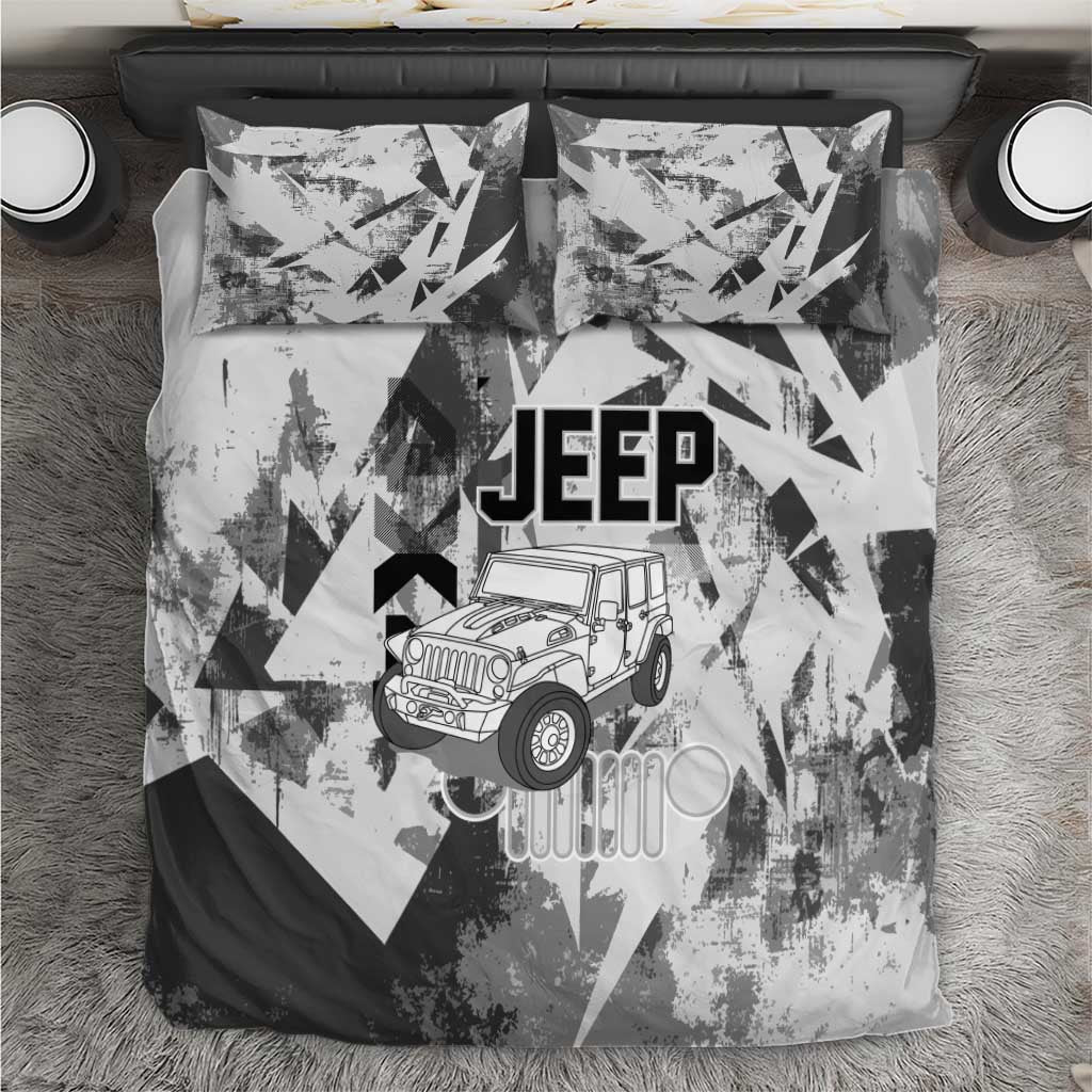 Off Road Jeep Bedding Set Grunge Style Monochrome and Tire Tracks