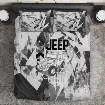 Off Road Jeep Bedding Set Grunge Style Monochrome and Tire Tracks