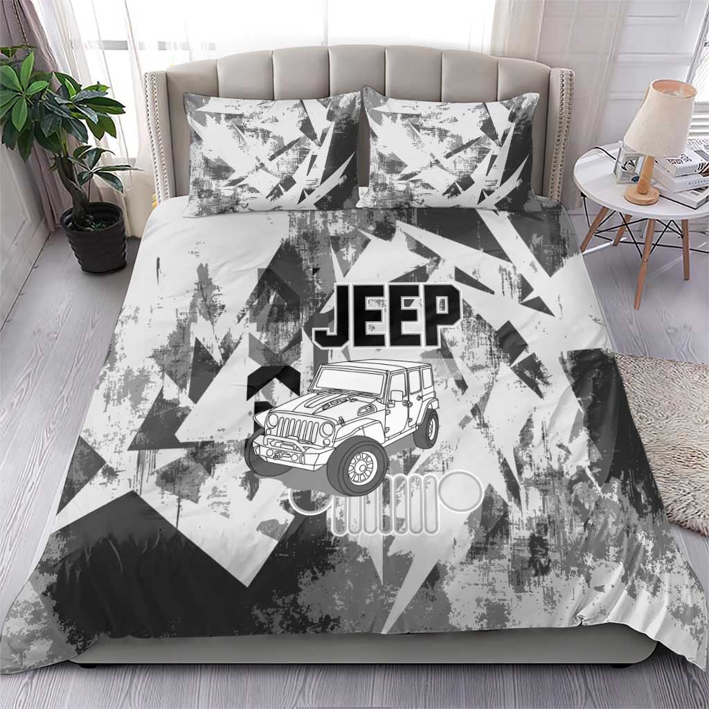 Off Road Jeep Bedding Set Grunge Style Monochrome and Tire Tracks
