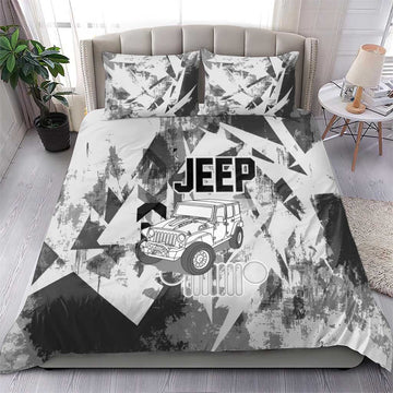 Off Road Jeep Bedding Set Grunge Style Monochrome and Tire Tracks