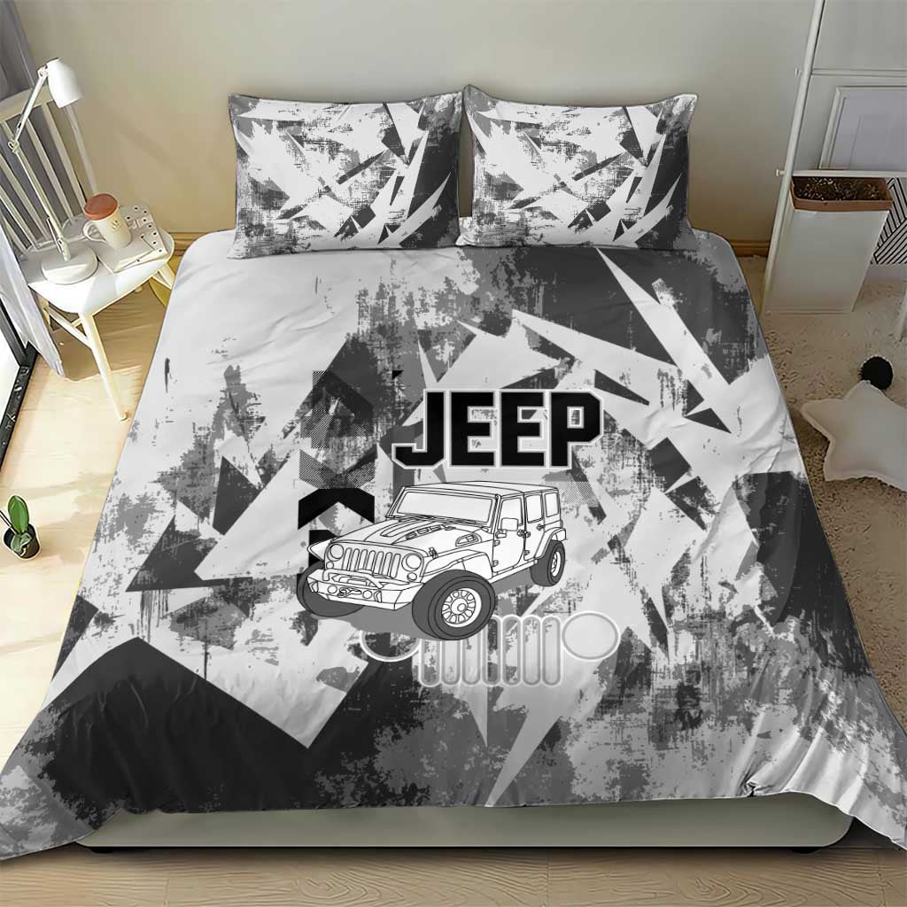 Off Road Jeep Bedding Set Grunge Style Monochrome and Tire Tracks